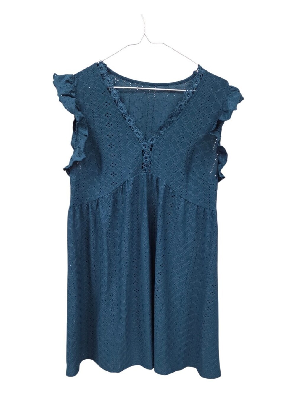 Blue Eyelet Lace V-Neck Ruffle Sleeve swimsuit cover large